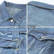 Necooer Women's Denim Jacket Old Wash Button Boyfriend Denim Jacket Jacket With Pocket - Màu xanh nhạt - Xem 9