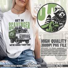 Camiseta divertida con gráfico de mapache - Diseño retro de mapache para sublimación e impresión DTG - Frase humorística - Impresión digital vintage - Blanco - Ver 2