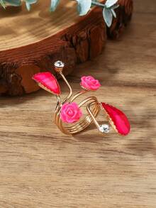 1 pieza Anillo de flor en espiral elegante y minimalista de moda - Dorado - Ver 8
