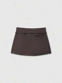 Falda pantalón de verano con cinturón de cremallera de unicolor para mujer - Marrón - Ver 2