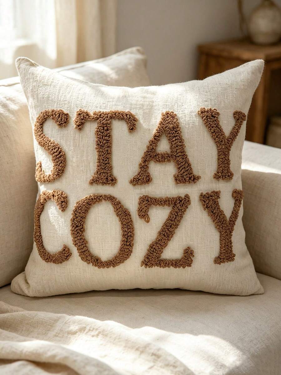 1pc Minimalist Bohemian Style Textured Pillow Case, 45*45cm, Home Sofa Decorative Cushion Cover, Apartment Pillowcase, Bedding Accessory - Khaki - View 1
