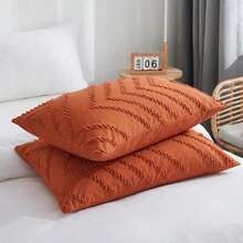 1/2pcs Wave Cutting Ceramic Red Pillowcase Set - Includes 1 Or 2 Pillowcases (No Insert), Reversible, Cute Fresh Cottage Style, Lightweight & Breathable, Machine Washable,CottageStyle - Burnt Orange - View 17