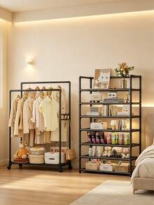 Estantería y perchero de varios niveles - Diseño compacto y ahorra espacio, estructura de plástico resistente, apto para cocina, baño, dormitorio, oficina, almacén, garaje - Fácil montaje, estantes prácticos de varios niveles, estantería para el hogar, requiere montaje manual - Multicolor - Ver 1