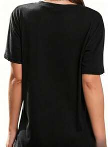 Women's Short-Sleeved T-Shirt With Round Neck, Fun Print, Casual Summer Wear, Colorful And Cute Clothing, Fun T-Shirts For Ladies, Suitable For All Occasions, Breathable And Comfortable. - 黑色 - 查看 2