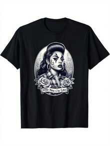 Camiseta SMILE NOW CRY LATER con diseño de arte de tatuaje  Chicana Chola - Negro - Ver 1