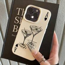 1pc TPU Material Minimalist Retro Spade A Cocktail Glass Pattern Phone Case Compatible With IPhone 17 Pro Max/17/16 Pro Max/15/13/12/11, S20 FE/A15/S24/A55, Note 11/Note 12/Note 13 Pro, Full Coverage Anti-Drop Soft Protective Phone Case - White - View 2