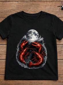 Lunar Lobster T-Shirt, Artistic Gift With A Surreal Night Ocean Scene, Celestial Crustacean Pattern T-Shirt, Cosmic Ocean Creature Design. Women's Shirts, Women's Sweatshirts, Women's Casual Summer Sweater Blouse, Prom Dresses - 黑色 - 查看 1