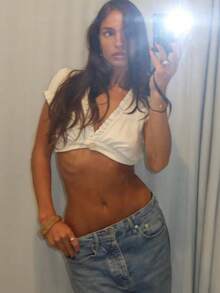 Women's White Cropped Knit Top, Deep V-Neck Design With Ruffle Trim, Short Sleeve, Casual & Fashionable - White - View 6