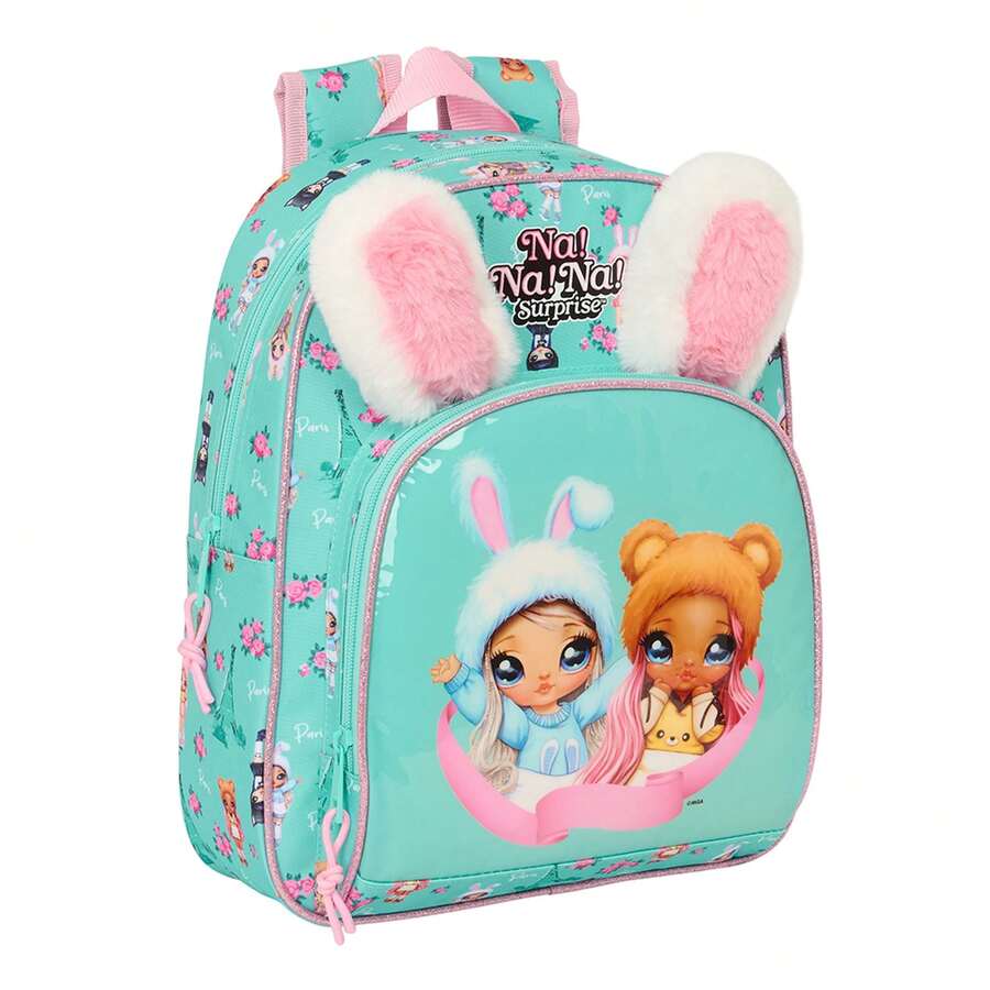 Nanana | Na! Na! Na! Surprise School Backpack Adaptable To Trolley (Without Trolley), Main Compartment With Zipper, Identification Card, Top Handle, Kids Pink With Pom-Pom, Removable Backpack - Option 2 - View 1