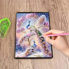 DIY 5D Diamond Painting Kit - Peacock Pattern Notebook Memo Box - Unique Handmade Gift, Diamond Art Set, Asymmetrical Round Shape, Unique Handmade Gift For Office And Home Desk - BJ071 - View 3