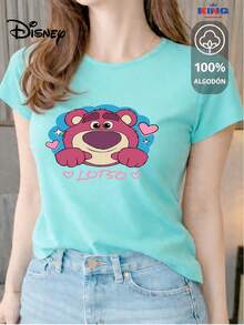 This High-Quality 100% Cotton T-Shirt Guarantees Exceptional Softness To The Touch, A Round Neck With A "Disney Heart Stars" Print, And Short Sleeves. - 水 - 查看 1