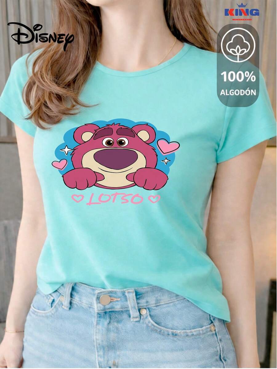 This High-Quality 100% Cotton T-Shirt Guarantees Exceptional Softness To The Touch, A Round Neck With A "Disney Heart Stars" Print, And Short Sleeves. - 水 - 查看 1
