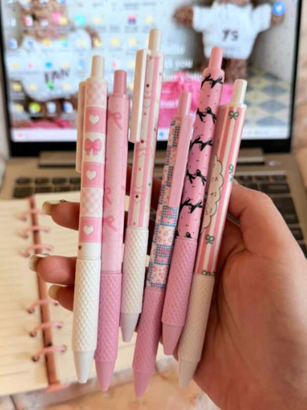 6 piezas Bolígrafo de gel de lazo rosa de secado rápido, punta fina de 0.5 mm, escritura suave, adecuado para suministros de oficina y aula, adolescentes, adultos, hogar, oficina, familia, educación, aula, escritura, escritura especial, bolígrafo universal para examen final - Día de San Valentín, regalos de San Valentín, Galentines, accesorios de escritorio de oficina, suministros de oficina