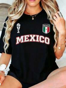 Camiseta de Estilo Casual para Mujer con Diseño Nacional Mexicano para Fanáticos del Fútbol, Ropa de Verano, Regalo para Amantes del Deporte camisetas bonitas para mujer - Estilo - Ver 6