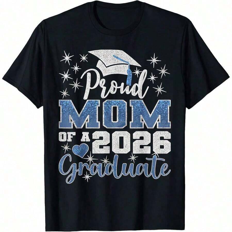 Proud Grandfather Of A Class Of 2026 Graduate, Class Of 2026 Family T-Shirt, Comfortable Loungewear, Everyday Fashion, Party Wear, Unisex Style, Gift T-Shirt, Sizes S - XXXXL, Black - 黑色 10 - 查看 1