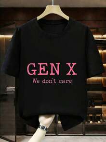 "Gen X Generation We Do Not Care" T-Shirt, Graphic Tees - Short Sleeve Printed T-Shirt For Men And Women, Summer, Cotton, Casual, Graphic T-Shirt, Soft, Breathable, Loose Fit, Streetwear, Everyday Wear. - 白色 - 查看 10