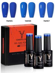 YOKEFELLOW 3pcs Blue Gel Nail Polish, Summer Blue/Royal Blue/Sky Blue Nail Holiday Nail Highly Pigmented Semi-Permanent Gel Nail Polish Soakable UV Light Cured Suitable For Nail Salon DIY Women Girls - Multicolor - View 11