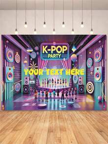 Customizable Text Party Banner, Stylish Idol K-POP Theme Party Decorative Fabric, Suitable For K-POP Theme Birthday Party, Stage Gathering, Background Decor And Photo Backdrop, Made Of Vinyl Material, Y2K Party - Color - View 2