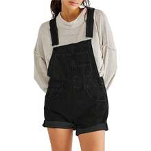 Denim Overalls Mini Dress For Women High Stretchy Adjustable Strap Jean Short Dress With Pockets, Solid Color/Camouflage/4th Of July USA Flag Print Sleeveless Suspender Dress - F130-Đen - Xem 7
