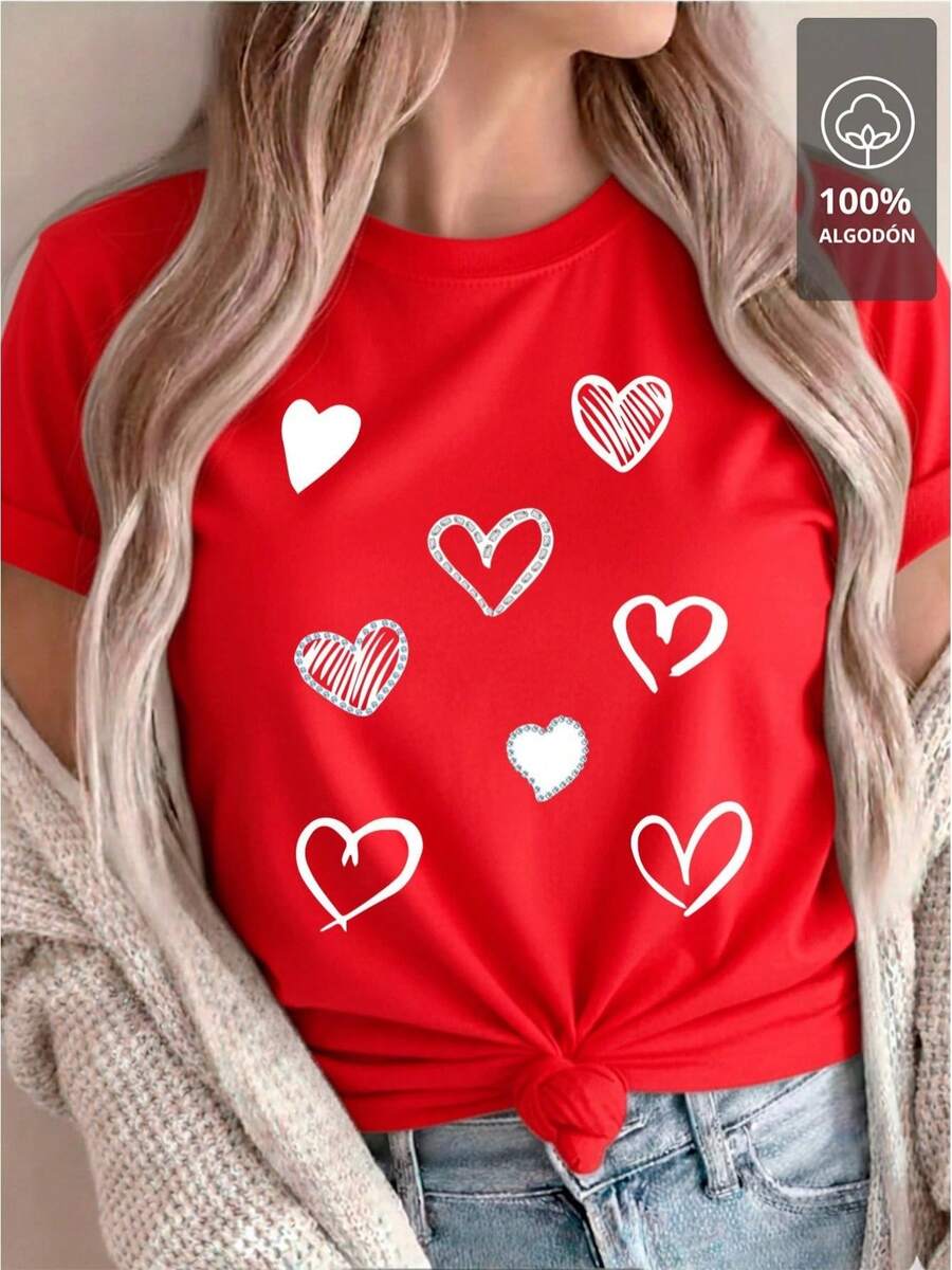 Nine Hearts Black - 100% T-Shirt - [紅色的] - 查看 1