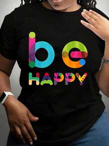 Camiseta Deportiva Casual para Mujer - Camiseta Negra de Cuello Redondo con Diseño Abstracto Colorido lbHAPPY - Elástica, Lavable aáquina y Apta para Todas las Estaciones, Ajuste Cómodo para el Uso Diario y Actividades Informales. - Negro - Ver 6