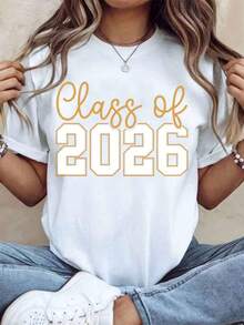 Class Of 2026 Graduation T-Shirt For Students, High School Senior Gift, College Graduation Party Outfit, Unisex Casual T-Shirt, 220g - Urban Vintage Style, Unisex Loose Fit Short Sleeve Crew Neck Cotton T-Shirt, 100% Cotton - 白色 - 查看 1