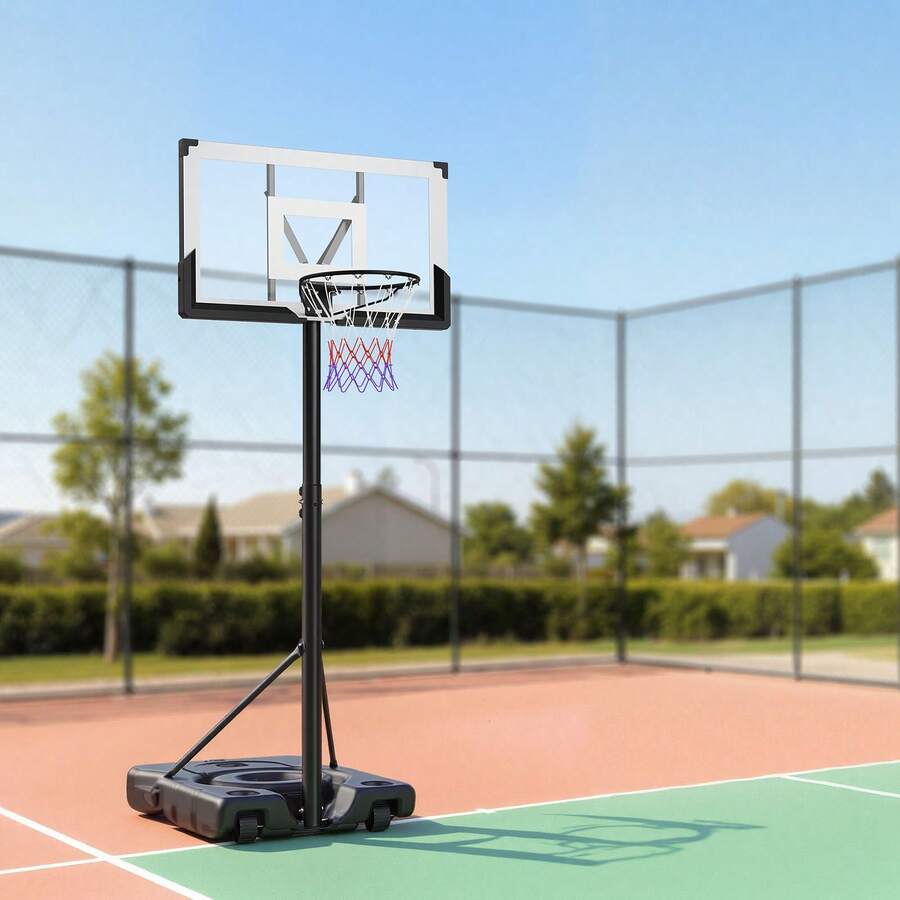 Portable Basketball Stand, 10 Ft Height Adjustment Basketball Hoop & Goal, Portable Basketballs Hoop With 48 Inch PC Backboard & Wheels For Kids, Teens, Adults In Driveways, Pools, Schools - 10 ft with Wheels - 查看 1