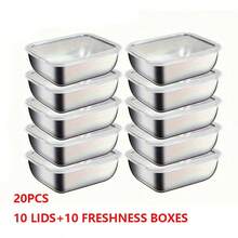 20pcs Stainless Steel Food Storage Container Set, Multipurpose Kitchen Airtight Containers With 10 Containers + 10 Leak-Proof Stackable Lids, Reusable For Outdoor Camping, Family Gatherings, Office And School - Multicolor - View 13