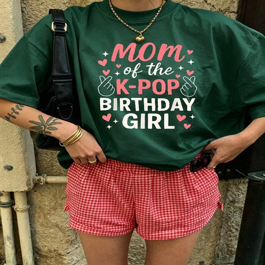 Heartfelt Daily Casual Graphic T-Shirt 100% Cotton Oversized Soft Breathable Casual Crewneck Short Sleeve Top Cute Aesthetic Daily Basic Casual Wearers Fashion Lovers Daily Outfit Enthusiasts Gift Givers - 綠色 - 查看 1