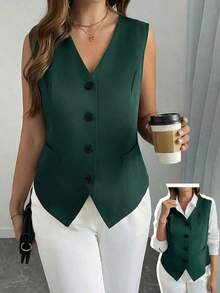 elegante de talla grande de un solo botonadura y ajustado, negro - Verde Oscuro - Ver 5
