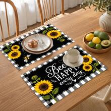 1pc Plaid & Sunflower Linen Placemat, Breakfast Mat, Coffee Coaster, Bowl Pad, Kitchen Accessory, Easy To Clean Dining Mat, Suitable For Home, Restaurant, Dining Decor, Holiday Gift, Gift For Friends, Multi-Piece Set - Multicolor - View 9