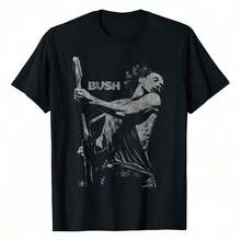 Camiseta con estampado de retrato de Bush – Gavin Guitar, camisetas gráficas de manga corta, camisetas casuales para mujer, camiseta 100% algodón, camisetas de manga corta para mujer con estampado divertido, camisetas de verano, suaves y cómodas para uso diario, regalo para mujer, camiseta negra. - Negro - Ver 1