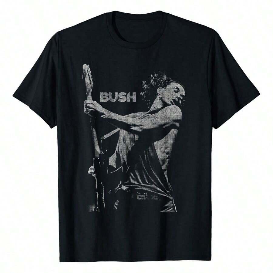 Camiseta con estampado de retrato de Bush – Gavin Guitar, camisetas gráficas de manga corta, camisetas casuales para mujer, camiseta 100% algodón, camisetas de manga corta para mujer con estampado divertido, camisetas de verano, suaves y cómodas para uso diario, regalo para mujer, camiseta negra. - Negro - Ver 1