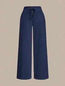 Pantalón de chándal de pierna ancha y cintura baja de unicolor de punto para mujer - azul real - Ver 6
