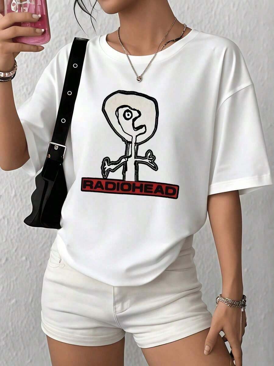 100% Cotton. Abstract White Figure With Simple Lines Representing A Human Being Expressing Freedom And Reflection. Women's 100% Cotton Soft And Comfortable T-Shirt, Ideal For Everyday Wear And Urban Style. Women's Simple Solid Color T-Shirt, Loose And Slim Fit Casual Short Sleeve - 白色的 - 查看 1