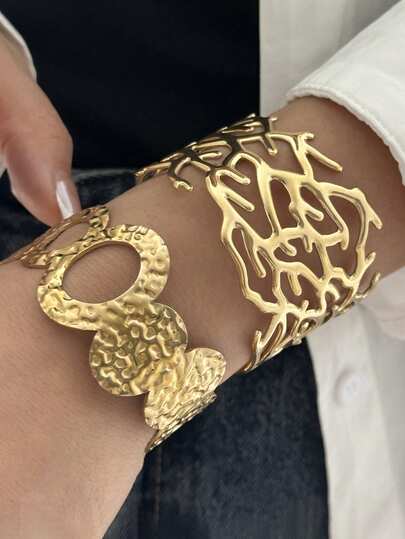 1 pieza Pulsera brazalete de acero inoxidable chapado en oro de 18K con diseño de coral de estilo resort de playa de verano