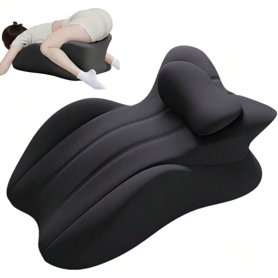 Memory Foam Ergonomic Rest Pillow-Compact Prone Pillow For Sleeping & Reading In Bed,Large Body Pillow, Couples Pillow,27°Angle Perfect Position Wedge Pillow Ergonomic Contoured Support, Memory Foam Wedge, Prone Pillows For Sleeping,Reading,Massage - 黑色 - 查看 1