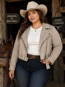 Premium Women's PLUS SIZE Suede Jacket From S To G4 - Beige - View 2