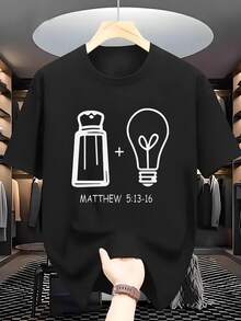 Pure Cotton T-Shirt With A Creative "Salt Light" Print Design. Soft, Easy-Care, Modern, And Fashionable, This Casual And Versatile T-Shirt Is Suitable For All Seasons And Is Machine Washable. A Classic Essential For Everyday Summer Outings. Plain White T-Shirt. - 黑色 - 查看 6