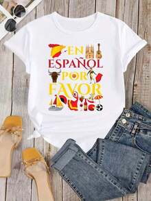 Souvenir Printed-Shirt A Vacation In Spain Graphic Tee Shirts Western Men Clothes Camisas Para Hombre Graphic Tees Women Clothes Summer Tops Summer Clothes Graphic Tees Casual Blouses For Women - 白色 - 查看 2