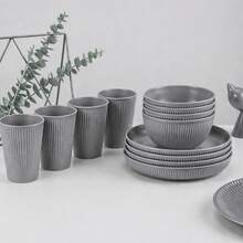 Plastic Plates And Bowls Set Camping Plates Unbreakable Party Dinner Set - Dark Grey - View 4