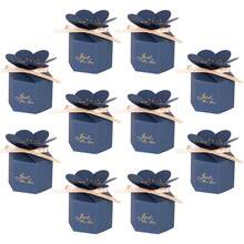 10Pcs Petal Shaped Wedding Candy Boxes Hexagonal Floral Gold Stamping Paper Gift Boxes With Ribbon Just For You Printed Party Favor Boxes For Wedding, Bridal Shower Birthday Valentine's Day Decoration - Petal Box - View 12