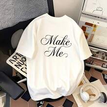 Women's Oversized T-Shirt With Retro Graphic Print, 'Make Me' Typography Design, Casual Everyday Top, Loose Fit, Machine Washable, Stylish Women's Top | Pure Cotton Casual Everyday Top - 白色 - 查看 7