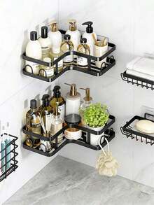 No-Drill Adhesive 5-Piece Corner Bathroom Shelf Set – Large Capacity, Space-Saving Storage Rack Available In Two Colors (Black/White), Includes A Soap Dish, Toothbrush Holder, And Hooks. Waterproof And Rustproof, Suitable For Kitchens, Dining Rooms, Parties, And Makes A Great Gift For Friends And Family, Christmas Decoration, Home Décor, Valentine's Day Gift, Family Gift, And Room Decor. - 白色 - 查看 11