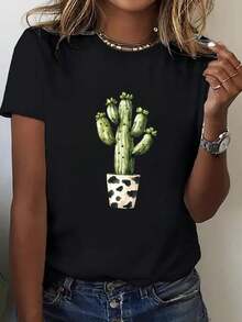 Cuello Redondo Talla Grande - Camiseta de Mujer de 200 g/m² de Corte Holgado - Camiseta Vintage de Cuello Redondo, top casual de estilo urbano para mujer, adecuada para todas las estaciones, ideal para uso diario, ropa casual y estilo - Prenda esencial sencilla para el día a día, ropa casual, diseño divertido, material cómodo, camiseta de manga corta, Blusas Para Mujer Casual para amantes de la moda. - Negro - Ver 3
