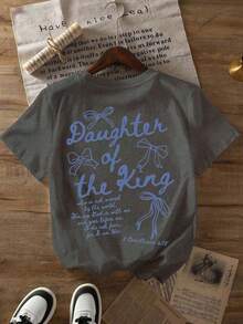 'The King's Daughter' Graphic T-Shirt, Women's Faith Clothing With Biblical Aesthetics, Casual Short Sleeve T-Shirt With Round Neck And Printed Text On The Back - 深灰色 - 查看 7