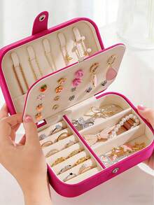 1Pc Portable Travel Jewelry Storage Box, Mini Jewelry Box, Small Jewelry Organizer, Multi-Function Ring Display Case, Jewelry Holder Box For Earrings, Necklaces, Pendants, Gift Box, Waterproof Polyester Jewelry Storage Box, Large Capacity Jewelry Display Case - Multicolor - View 2