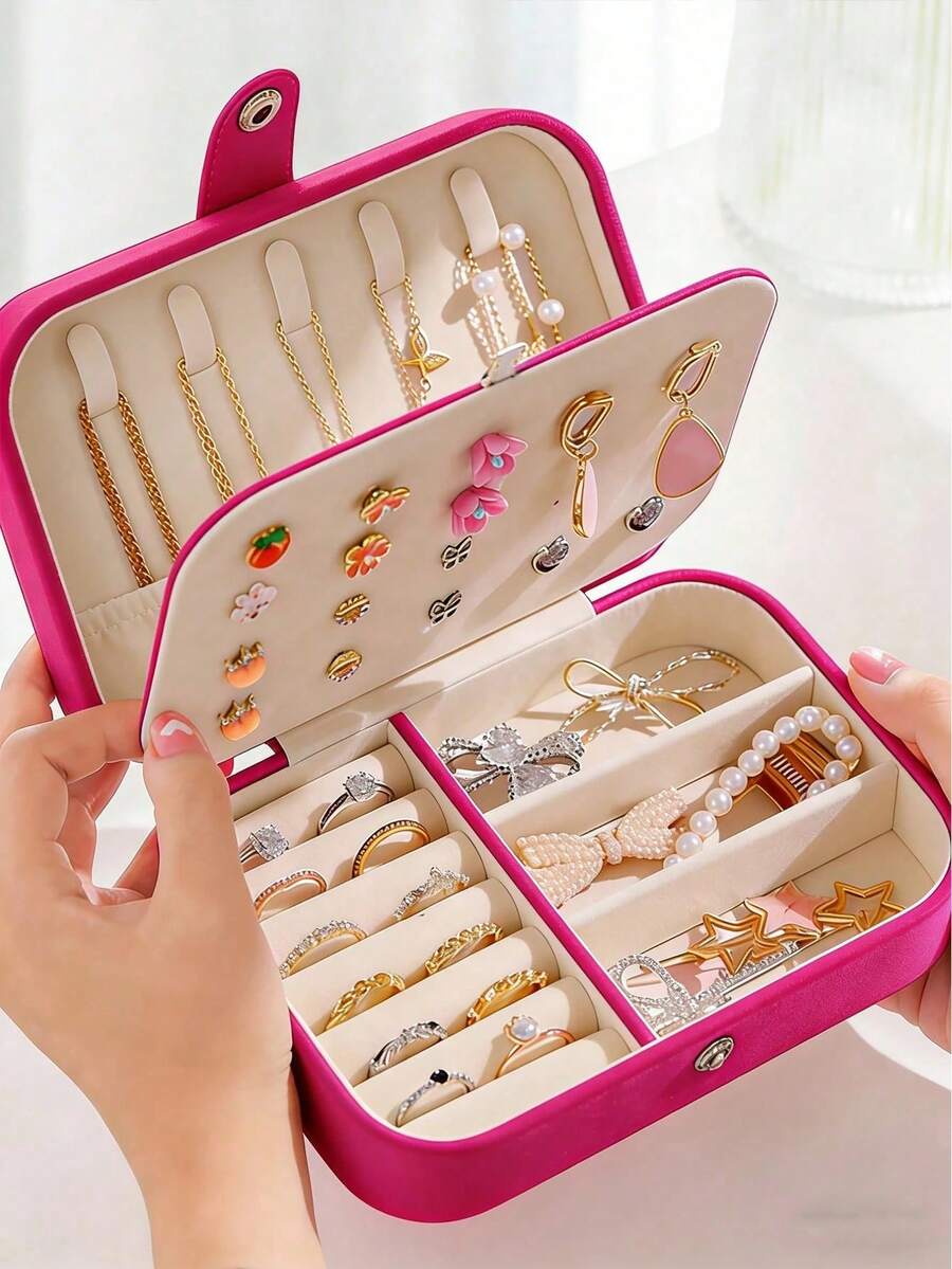 1Pc Portable Travel Jewelry Storage Box, Mini Jewelry Box, Small Jewelry Organizer, Multi-Function Ring Display Case, Jewelry Holder Box For Earrings, Necklaces, Pendants, Gift Box, Waterproof Polyester Jewelry Storage Box, Large Capacity Jewelry Display Case