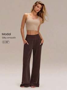 GLOWMODE Pantalones De Salón Relajados De Tacto Sedoso De Seda Modal - Marrón Chocolate - Ver 10