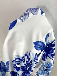 Camiseta de mujer con cuello de concha y estampado floral - Azul - Ver 7